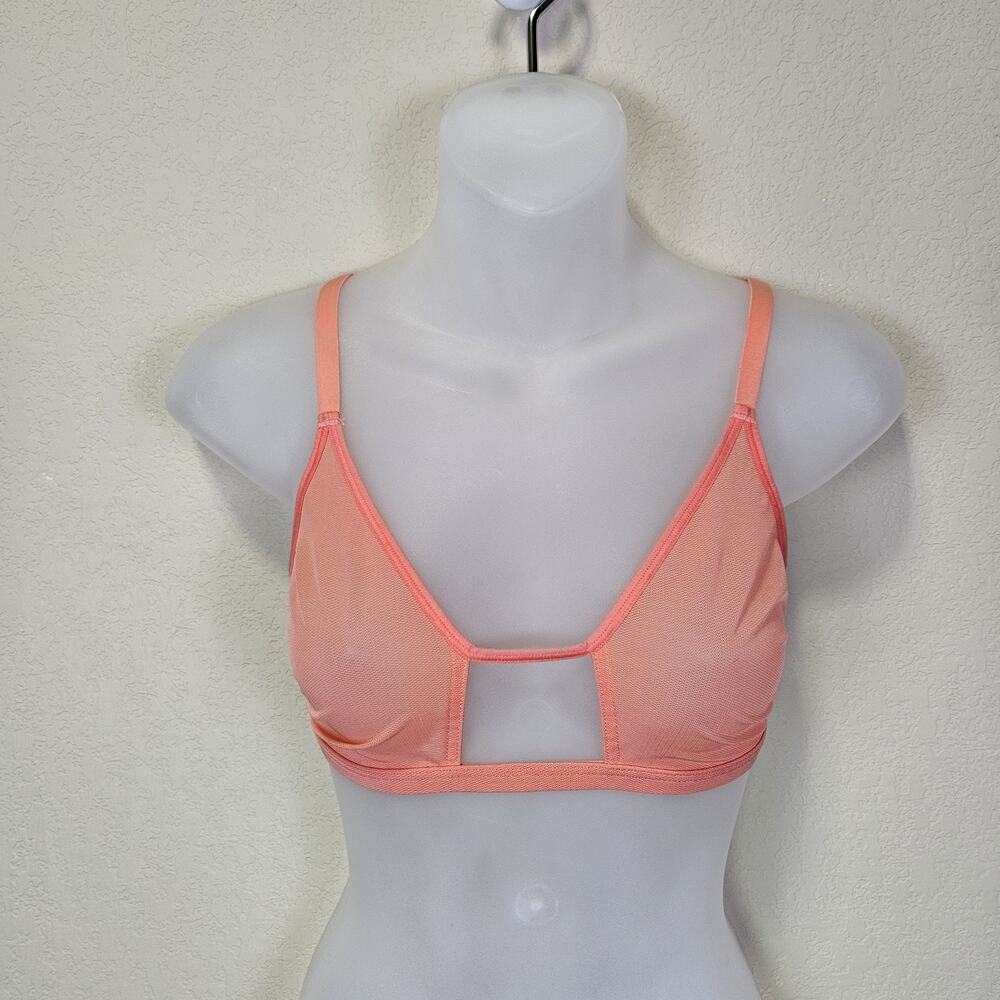 Negative Sieve Cutout Bra Size 2 Coral Revolve Sheer Mesh Lightweight Wireless M
